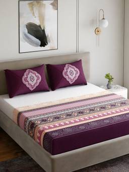 Dreamscape - Cotton Bedsheet with Pillow Covers Purple (Double)