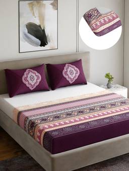 Dreamscape - Cotton Bedsheet with Pillow Covers Purple (Queen)
