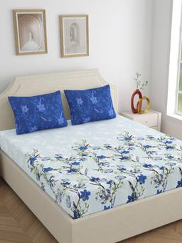 Dreamscape - Cotton Bedsheet with Pillow Covers Blue (Double)