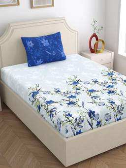 Dreamscape - Cotton Bedsheet With Pillow Cover Blue (Single)