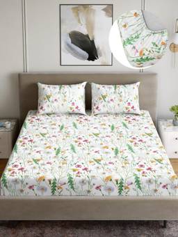 Dreamscape - Cotton Bedsheet with Pillow Covers Pink (King)