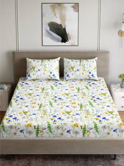 Dreamscape - Cotton Bedsheet with Pillow Covers Blue (Double)