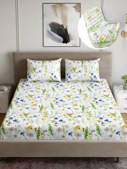 Dreamscape - Cotton Bedsheet with Pillow Covers Blue (King)