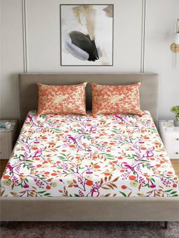Dreamscape - Cotton Bedsheet with Pillow Covers Orange (Double)