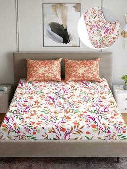 Dreamscape - Cotton Bedsheet with Pillow Covers Orange (King)