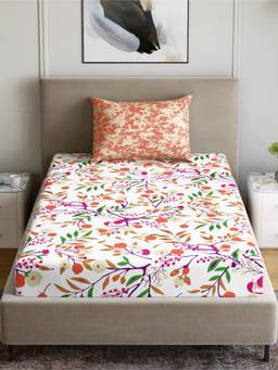 Dreamscape - Cotton Bedsheet With Pillow Cover Orange (Single)