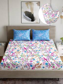 Dreamscape - Cotton Bedsheet with Pillow Covers Blue (King)