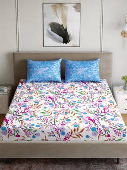 Dreamscape - Cotton Bedsheet with Pillow Covers Blue (King)