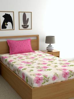 Dreamscape - Cotton Bedsheet With Pillow Cover Pink (Single)