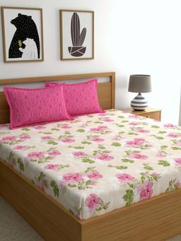 Dreamscape - Cotton Bedsheet with Pillow Covers Pink (King)