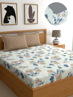 Dreamscape - Cotton Bedsheet with Pillow Covers Blue (King)