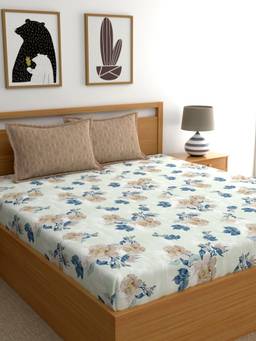 Dreamscape - Cotton Bedsheet with Pillow Covers Blue (King)