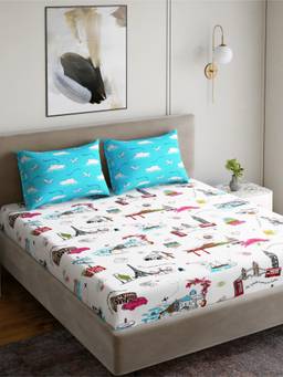 Home Ecstasy - Cotton Bedsheet with Pillow Covers White (King)