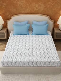 MYTRIDENT - Cotton Bedsheet with Pillow Covers Blue (Queen)