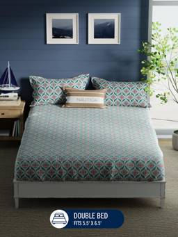 Nautica - Cotton Double Bedsheet with Pillow Covers Multi-Color (Double)