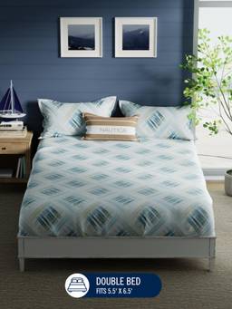 Nautica - Cotton Double Bedsheet with Pillow Covers Blue (Double)