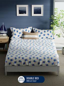 Nautica - Cotton Double Bedsheet with Pillow Covers Multi-Color (Double)