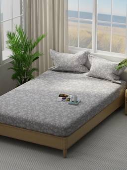 Nautica - Cotton Double Bedsheet with Pillow Covers Grey (King)