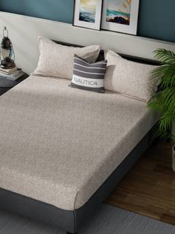 Nautica - Cotton Double Bedsheet with Pillow Covers Beige (King)