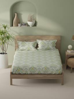 BIANCA - Cotton Fitted Sheet and Pillow Covers Green (King)
