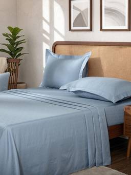 Maspar - Cotton Bedsheet and Pillow Covers Blue (King)
