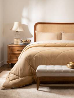 Maspar - Polyester 1 Quilt With Bedsheet and Pillow Covers Beige (Double)