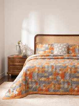 Maspar - Cotton Quilt With Bedsheet and Pillow Covers Cushion Cover Orange (Double)