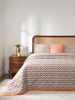Maspar - Cotton Quilt With Bedsheet and Pillow Covers Cushion Cover Brown (Double)