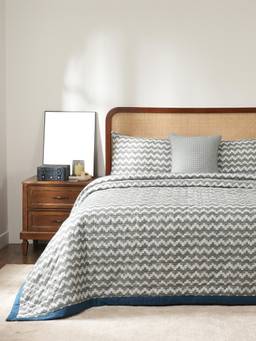 Maspar - Cotton Quilt With Bedsheet and Pillow Covers Cushion Cover Blue (Double)