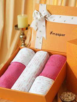 Maspar - Cotton Bedsheet With Pillow Cover and Bath Towel Box Red (King)