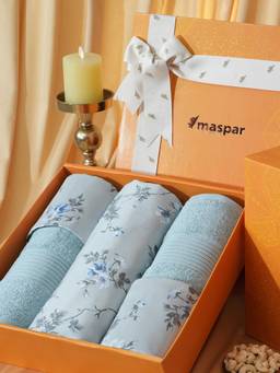 Maspar - Cotton Bedsheet With Pillow Cover and Bath Towel Box Blue (King)