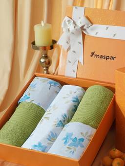 Maspar - Cotton Bedsheet With Pillow Cover and Bath Towel Box Blue (King)