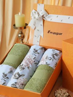 Maspar - Cotton Bedsheet With Pillow Cover and Bath Towel Box Green (King)