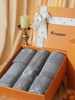 Maspar - Cotton Bedsheet With Pillow Cover and Bath Towel Box Orange (Double)