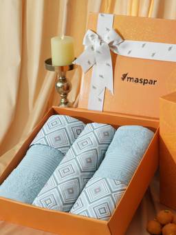 Maspar - Cotton Bedsheet With Pillow Cover and Bath Towel Box Blue (Double)