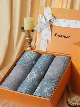 Maspar - Cotton Bedsheet With Pillow Cover and Bath Towel Box Blue (Double)