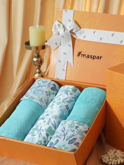 Maspar - Cotton Bedsheet With Pillow Cover and Bath Towel Box Blue (Double)