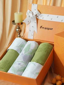 Maspar - Cotton Bedsheet With Pillow Cover and Bath Towel Box Purple (Double)