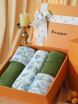 Maspar - Cotton Bedsheet With Pillow Cover and Bath Towel Box Blue (King)