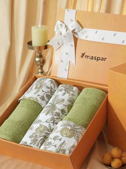 Maspar - Cotton Bedsheet With Pillow Cover and Bath Towel Box Yellow (Double)