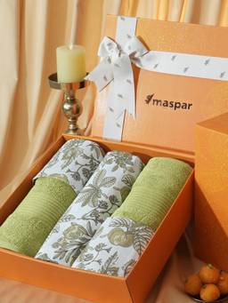 Maspar - Cotton Bedsheet With Pillow Cover and Bath Towel Box Yellow (King)