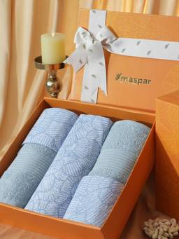 Maspar - Cotton Bedsheet With Pillow Cover and Bath Towel Box Blue (Double)