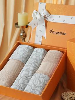 Maspar - Cotton Bedsheet With Pillow Cover and Bath Towel Box Beige (Double)