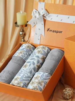 Maspar - Cotton Bedsheet With Pillow Cover and Bath Towel Box Yellow (Double)