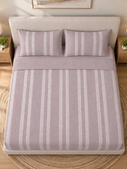 Sleeping Owls - Cotton Bedsheet with Pillow Covers Mauve (Super King)
