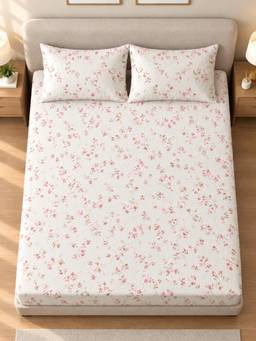 Sleeping Owls - Cotton Bedsheet with Pillow Covers Pink (Super King)