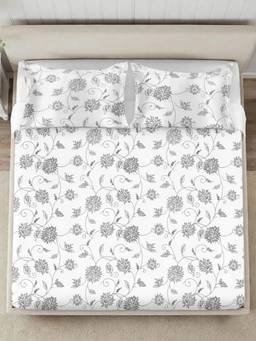 Sleeping Owls - Cotton Bedsheet with Pillow Covers Grey (Super King)