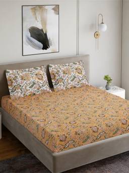Home Ecstasy - Cotton Bedsheet with Pillow Covers Mustard (King)