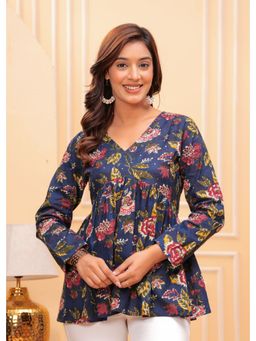 MIZAZJAIPUR - Women Cotton Printed V-Neck Regular Top