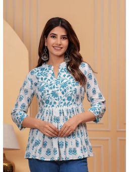 MIZAZJAIPUR - Women Cotton Printed Mandarin Collar Neck Regular Top